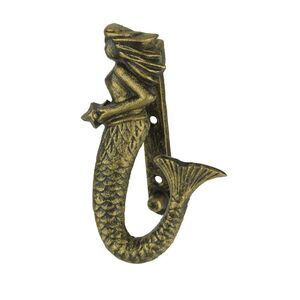 Antique Bronze Finish Cast Iron Coastal Mermaid Door Knocker Front Door Decor